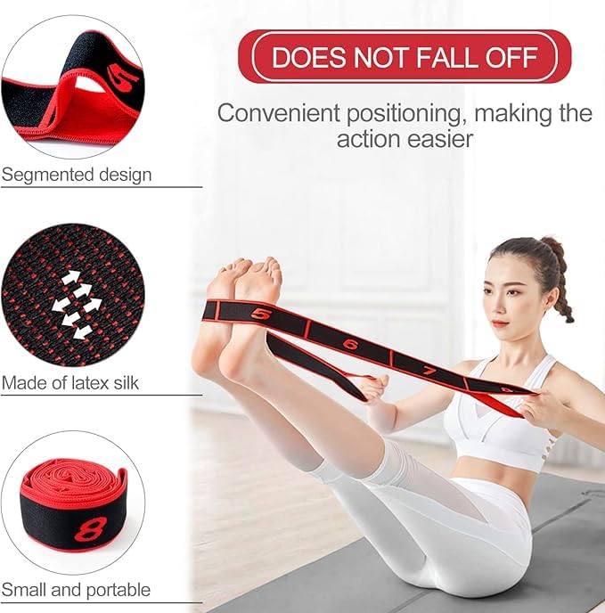 Stretching Strap with Loops for Yoga, Yoga Stretch Strap, Stretch Strap for Physical Therapy, Pilates Stretch Band, 8 Loop Exercise Strap for Flexibility, Hamstring Stretch, Home Workout with Storage Bag