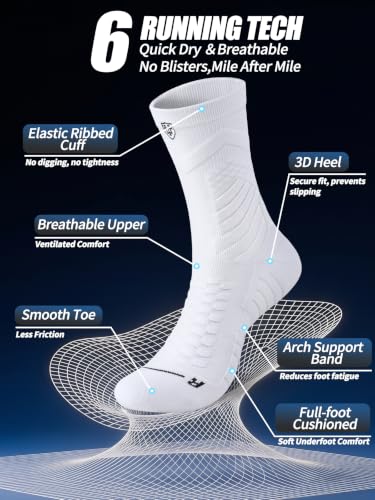 Compression Crew Socks for Men, White Running Socks,15-20 mmHg,3 Pairs - color: 3 White, size: Large