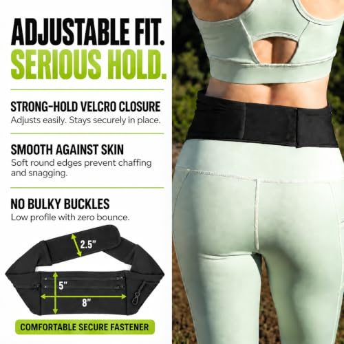 StashBandz Running Belt & Money Belt, 3 Zipper Pockets + Bottle Holder - size: Large