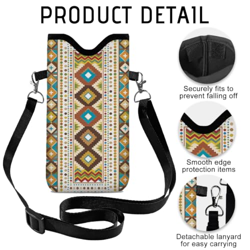 GLOBLELAND Pattern Cell Phone Sleeve Pouch Case Bag with Crossbody Strap Neck Lanyard for Women Men - color: Ethnic Pattern