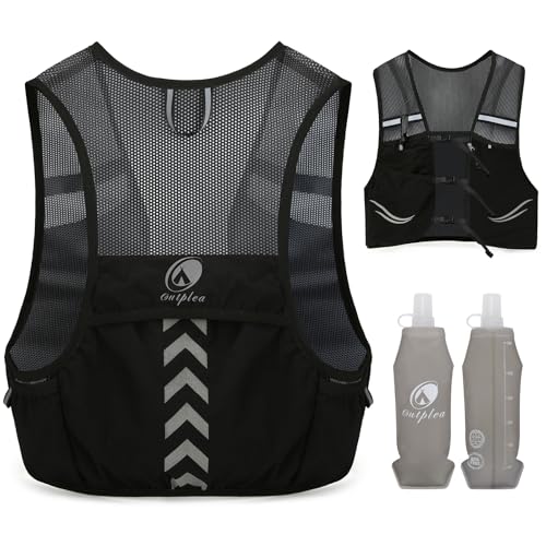 Hydration Running Vest with 2pcs 500ml/17oz Water Bottles, M/L - color: Black, size: L: 35.4" - 49.2"