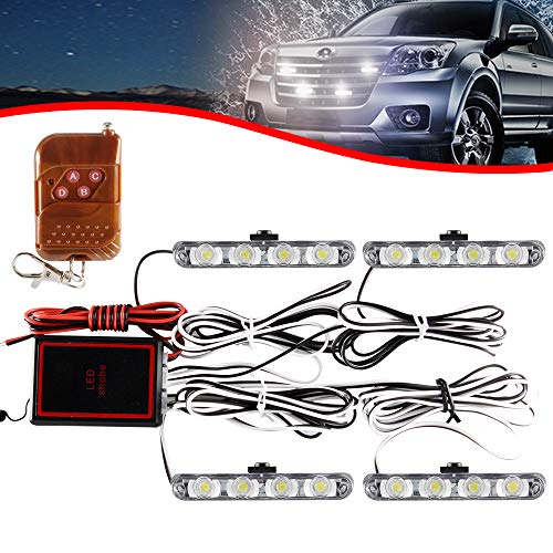4x4 LED 4 in 1 Surface Mount Grill Light DC12V Remote Emergency Flashing Beacon Lamp Ambulance Police Light Strobe Warning External Light For Truck Trailer Caravan Van (White) - color: White, size: 4 in 1