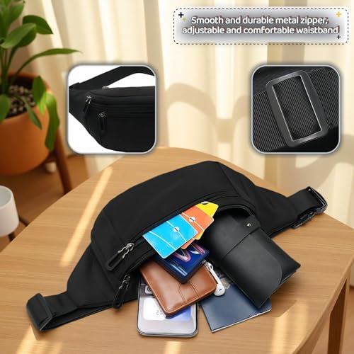 Fanny Pack Belt Bag for Men and Women, Anti-Theft Fanny Pack,Water-Resistant with 3-Zipper Pockets,waterproof fanny pack,Lightweight Running Waist Pack for Travel,Running,Hiking,Cycling
