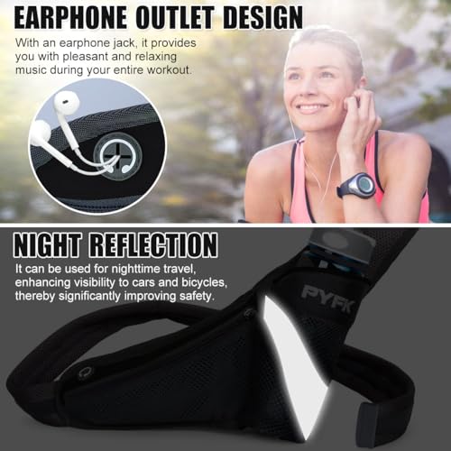 PYFK Running Belt Hydration Waist Pack with Water Bottle Holder for Men Women Waist Pouch Fanny Bag Reflective - color: Black