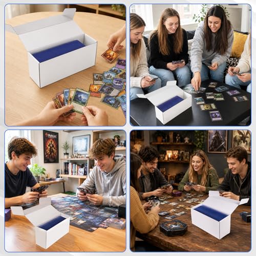 DEDC 3-Pack Trading Card Storage Box for Toploaders, Semi-Rigid & Magnetic Card Holders, White Corrugated Cardboard Collection Organizer for TCG, Baseball & Sports Cards (1050 ct)