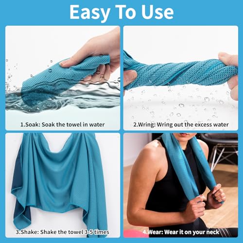 YESLIFE 4-Pack Cooling Towels (40"x 12"), Cooling Neck Wraps, Ice Towel - color: Blue, Grey, Green, Pink