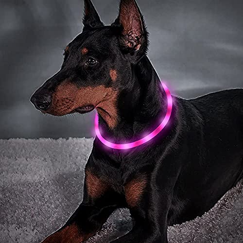 BSEEN Light Up Dog Collar, Silicone LED Pet Collar Rechargeable Glowing Puppy Necklace Safety Dog Lights for Night Walking (Pink) - color: Pink-Standard(70cm)
