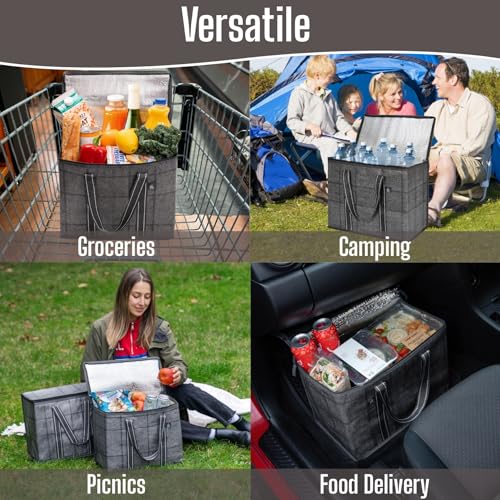 VENO 2 Pack Insulated Grocery Bags, Hard Bottom, Windowpane - color: Windowpane, size: 15.7"W x 12.6"H x 8.7"D - 2 Pack