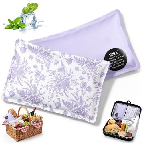 VIHOSE 2 Pcs Ice Packs for Lunch Box Bag - color: Purple, style: Floral