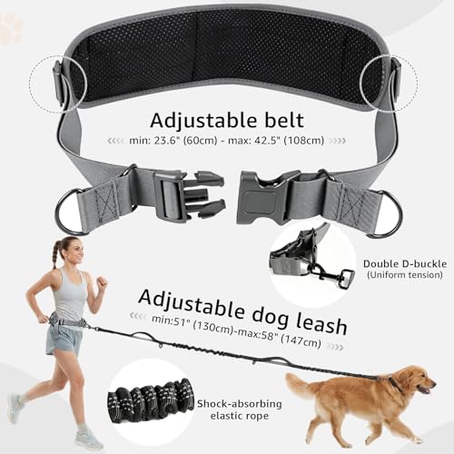 Hands Free Dog Leash with Waist Pack Bungee for Running Gray - color: Gray
