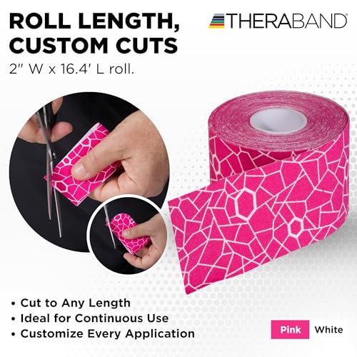 THERABAND Kinesiology Tape, Knee, Athletic, Shoulder, Roll, 2", Pink/White - color: Pink/White, size: 2" x 16.4, style: 1 Roll