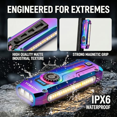 2PCS Flat EDC Rechargeable Tactical Flashlight UV Magnetic small Work light - color: Black+Iridescent