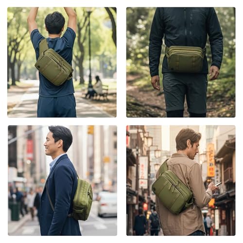 Large Crossbody Waist Bag Tactical Fanny Pack for Men Hip Bum Bag with Water Bottle Holder Adjustable Belt, Workout Traveling Casual Running Hiking Cycling - color: Green
