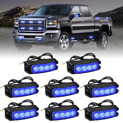 XRIDONSEN 8PCS Sync Truck Grill Strobe Lights 32 LED Grille Lights - color: Blue