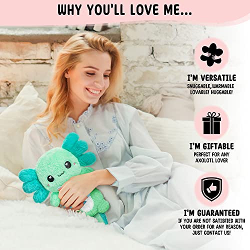 Axolotl Microwavable Stuffed Animals Unscented Heating Pad, Mint, 1.5lbs Soft Cozy Kawaii Hot and Cold Plushie Heating Pad for Women and Kids, Cute Warm Pillow Plush Gifts for Axolotl Lovers - color: Mint Axolotl