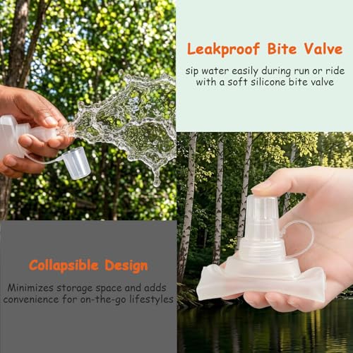 Flexible Running Bottles - Two Pack: 500ml/17oz, Foldable, BPA/PVC Free Soft Flask for Hydration Vests and Running Packs, Collapsible Leak-proof Pocket Bottle for Jogging, Hiking, Cycling, Climbing - color: White