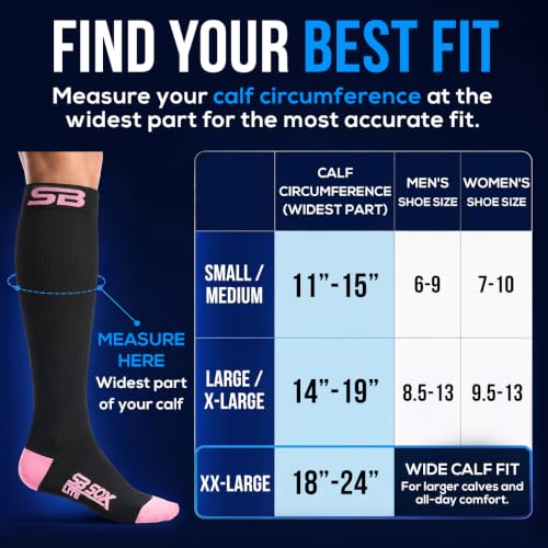 SB SOX Lite Compression Socks for Flying (15–20 mmHg) - color: Black/Pink, size: L/XL