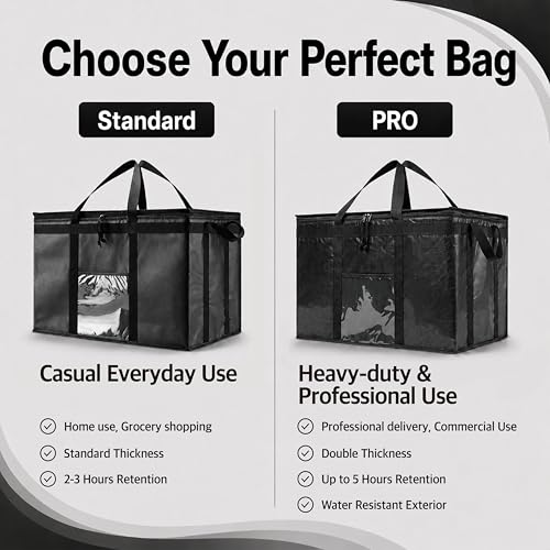 NZ home Insulated Food Delivery Bag, Grocery Cooler & Catering Tote - color: Black, size: 2XL (PRO)