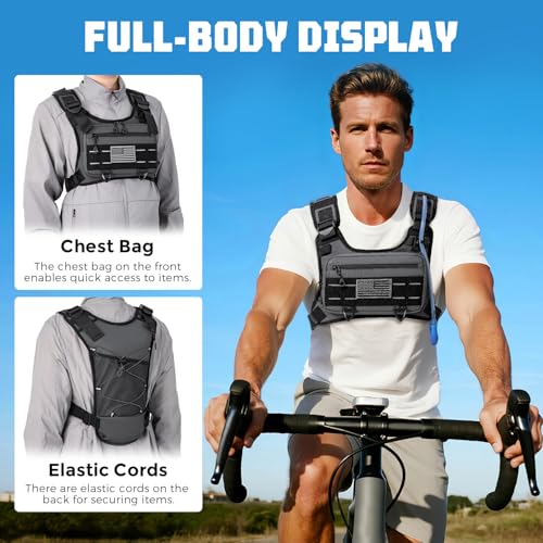 Running Hydration Vest with 2L Water Bladder， Lightweight Adjustable Hydration EDC Chest Pack for Men and Women, Water Backpack for Hiking, Cycling - color: Gray