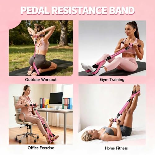 Pink Pedal Resistance Band with Handle, 4 Tubes & Ankle Cuffs - color: Light Pink