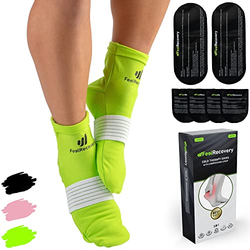 Ice Pack Socks for Feet Coolers - Reusable Hot&Cold Therapy Socks w/Compression Straps - Cold Gel Pack for Neuropathy, Foot Pain, Plantar Fasciitis & Sprains - Cooling Socks for Hot Feet for Gout - size: S/M, style: Green