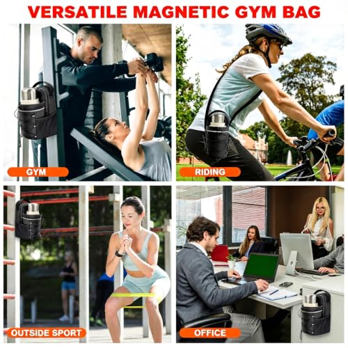 Magnetic Gym Bag , 20/36/46oz Heavy -Duty Magnetic Gym Bag with Strong Magnets, Sports Crossbody Water Bottle Holder with 5 big Pocket & Shoulder Strap,Sling Bag for Travel, Gym Accessories