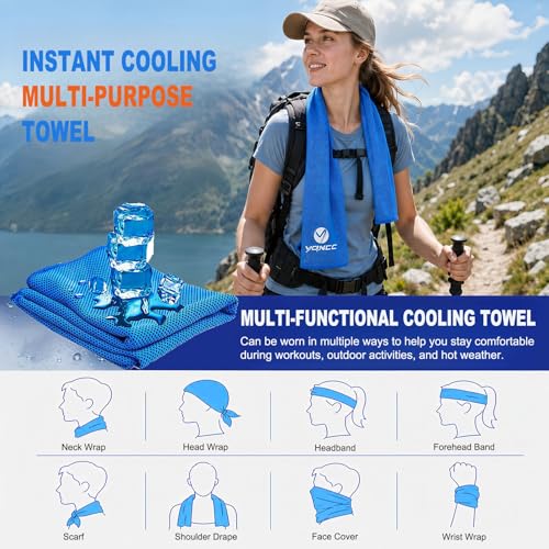 YQXCC 2 Pack Cooling Towels (47"x12"), Ice Cool Towel for Neck & Face - color: Dark Gary/Rose Red