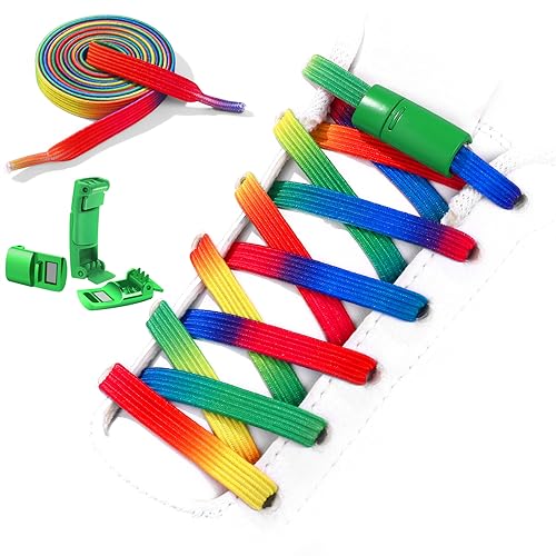 Neo-wows No Tie Shoelaces Elastic Laces for Kids Adults Athletic Sneakers - color: Rainbow