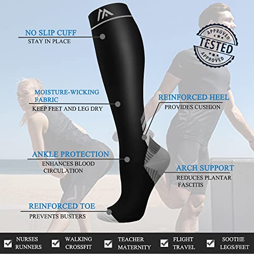 FuelMeFoot 3 Pack Copper Compression Socks - Compression Socks Women & Men Circulation - Best for Medical,Running,Athletic - color: 031 Black 3pair, size: Large-X-Large