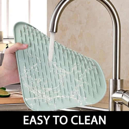Dish Mat Silicone Dish Drying Mats Works For Drying Stemware Cocktail Glasses Silverware Pots Pans Knives and Dish Rack for Kitchen Counter Sink Bar Pads Easy to Clean (M (11.5" x 9.1") Green) - color: M (11.5" x 9.1") Green