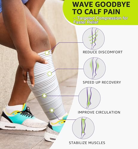 HiRui Calf Compression Wraps, 71" Adjustable Elastic Bandage Sleeves, Lower Leg Calf Support for Men & Women, Shin Splints Relief, Varicose Veins, Fitness, Running, Basketball, Soccer (1, White) - color: White