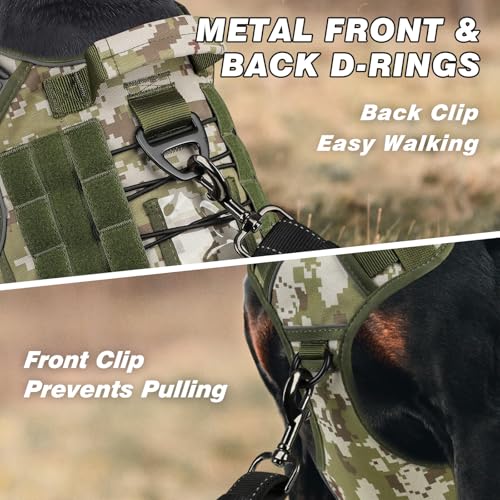 WINGOIN Tactical Dog Harness for Extra Large Dogs, No Pull Dog Harness - color: Green&Camo, size: XX-Large: 110-160 lbs (Chest:36-43",Neck:26-37")