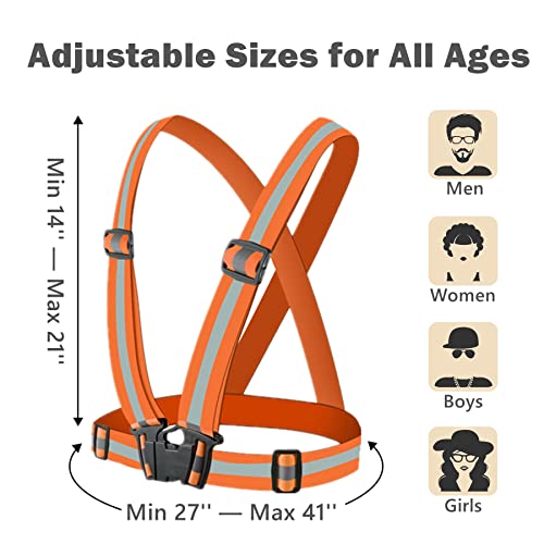 Reflective Strap Safety Vest Gear - 2-10 Pack Adjustable High Visible Reflective Running Gear for Women Men Night - color: Orange x2