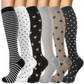 6 Pairs 20-30 mmHg Knee High Compression Socks, Unisex, Running, Travel - color: C-point, size: Small-Medium