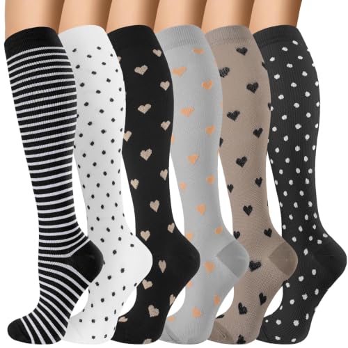 6 Pairs 20-30 mmHg Knee High Compression Socks, Unisex, Running, Travel - color: C-point, size: Large-X-Large
