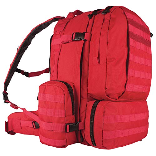 FOX OUTDOOR PRODUCTS Advanced 3-Day Combat Pack | 69L Tactical Backpack w/Dual Hydration Ports, Compression Straps & Storage - color: Red