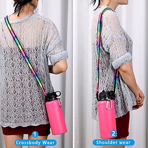 Wongeto Paracord Handle Carrier Holder with Shoulder Strap,Compatible with Hydro Flask Wide Mouth Water Bottles - color: Rainbow