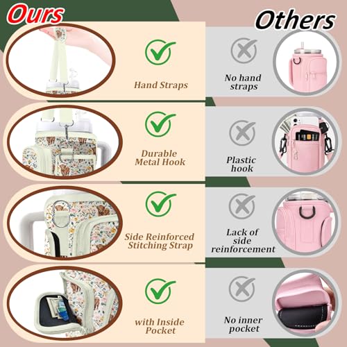 Water Bottle Carrier Bag for Stanley 40/30oz Cup Tumbler with Phone Pocket,Insulated Crossbody Water Bottle Holder with Adjustable Strap,Water Bottle Sling Pouch for Hiking Walking Camping Accessories - color: Highland Cow
