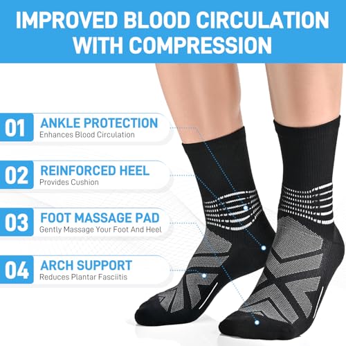 IRAMY Compression Ankle Support Crew Socks Men Women Wicking Plantar Fasciitis Relief Running Hiking Socks 3 Pairs - color: Black+white+dark Grey-3 Packs, size: X-Large