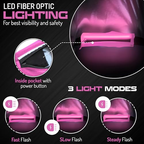 LED Rechargeable Running Belt for Men & Women – Light Up Reflective Waist Pack with Phone Holder | Adjustable Fitness Belt for Running, Walking, Hiking & Travel | WRENN & RAE (Cosmic Pink) - color: Cosmic Pink