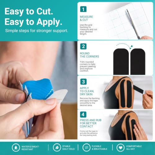 Kinesiology Tape 4 Rolls (2"+1") Dual Width Sports Tape - size: 2IN+1IN