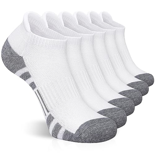 Felicigeely Athletic Running Ankle Socks Cushioned Low Cut Men Women 6 Pack - color: White, size: 6-9