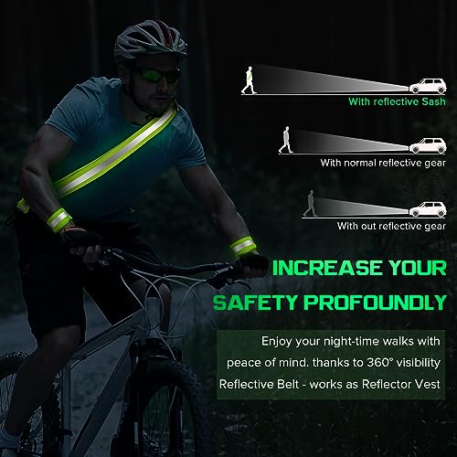 Reflective Sash for Night Walking, High Visibility Running Safety Gear with 2Pcs Reflective Armbands, Adjustable Cross-Body Reflective Belt for Men Women Kids, Essential Gear for Jogging Dog Walking - color: green