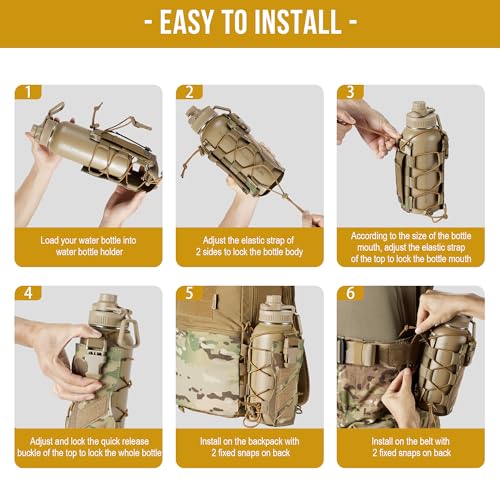 OneTigris MOLLE Water Bottle Pouch Holder, Adjustable 18-32 oz Holster - color: CamoC