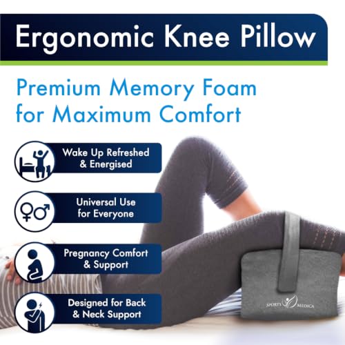 Sports Medica Knee Pillow for Side Sleepers, Memory Foam Leg Pillow Cushion - color: Grey