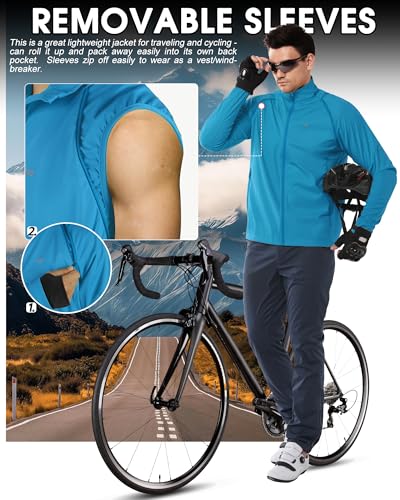 33,000ft Men's Packable Cycling Jacket Waterproof Running Vest Outerwear - color: Bright Blue, size: Small