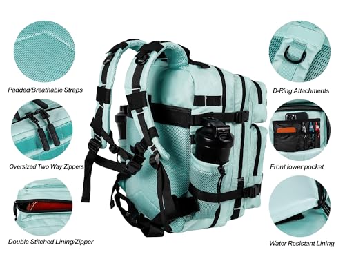 LHI Tactical Military Backpack for Men and Women 25L/35L Army Assault Pack Bag Small Rucksack with Bottle Holder - color: 35l-peppermint, size: Medium