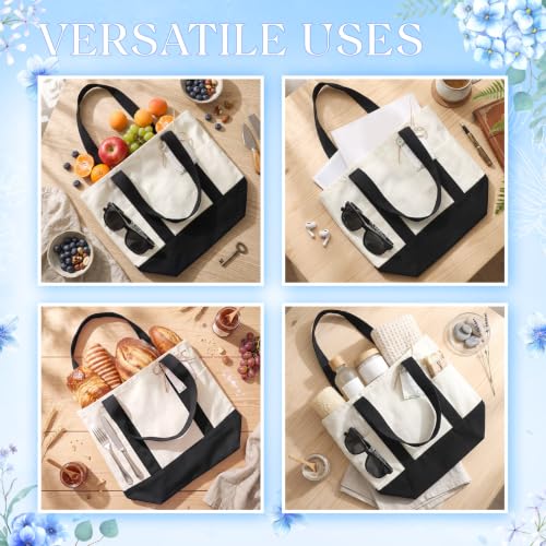 Shinylin Mini Canvas Tote Bags with 2 Pockets - color: Black and Beige