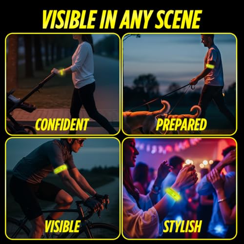 SlapLite Rechargeable LED Armband, Reflective Running Lights for Runners, Reflective Safety Gear Women, Men for Running, Walking, Cycling at Night, High Visibility Arm Band, Fits-All - color: Yellow