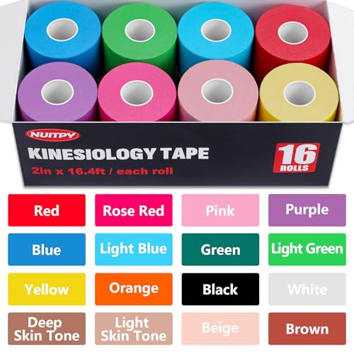 16 Rolls Kinesiology Tape, 16 Colors 2 inch x 16.4 Feet Kinetic Tape - color: 16 Colors